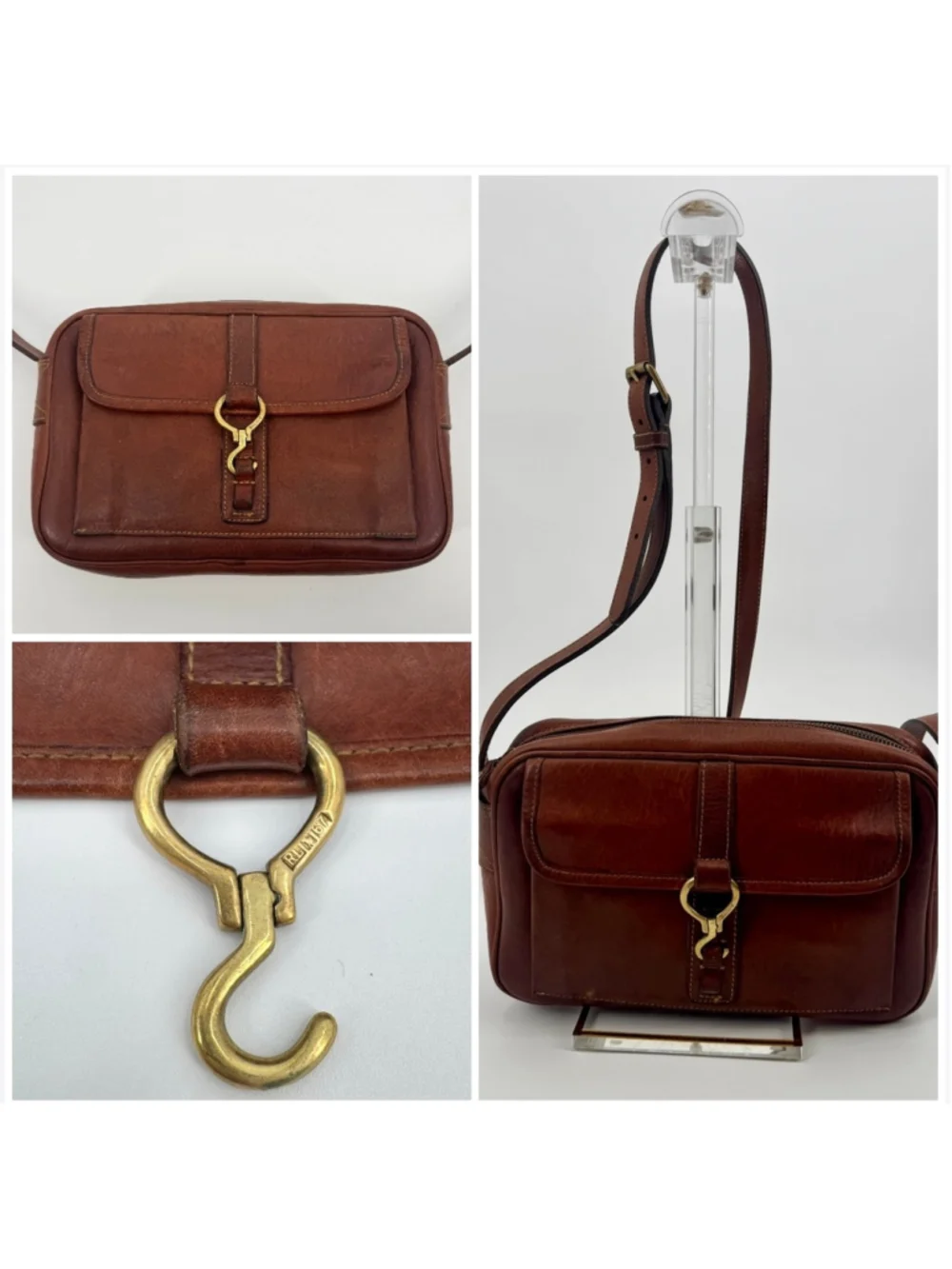 Vintage Archival Ralph Lauren Cognac Leather Crossbody Camera Bag Unisex